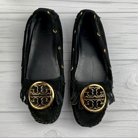Tory Burch Black Alexandra Logo Moccasins Size 7 - Picture 2 of 8
